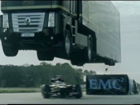 One of crazy trick in history: truck jumped over F1 car (video)