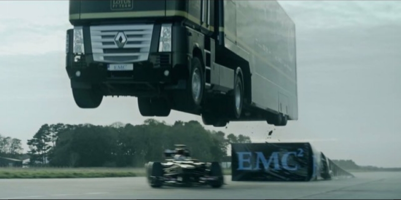 One of crazy trick in history: truck jumped over F1 car (video)